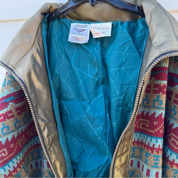 Vintage Spyder Wool Knit Ski Snow Sweater Jacket Full Zip Gold Metallic Large - Picture 8 of 12